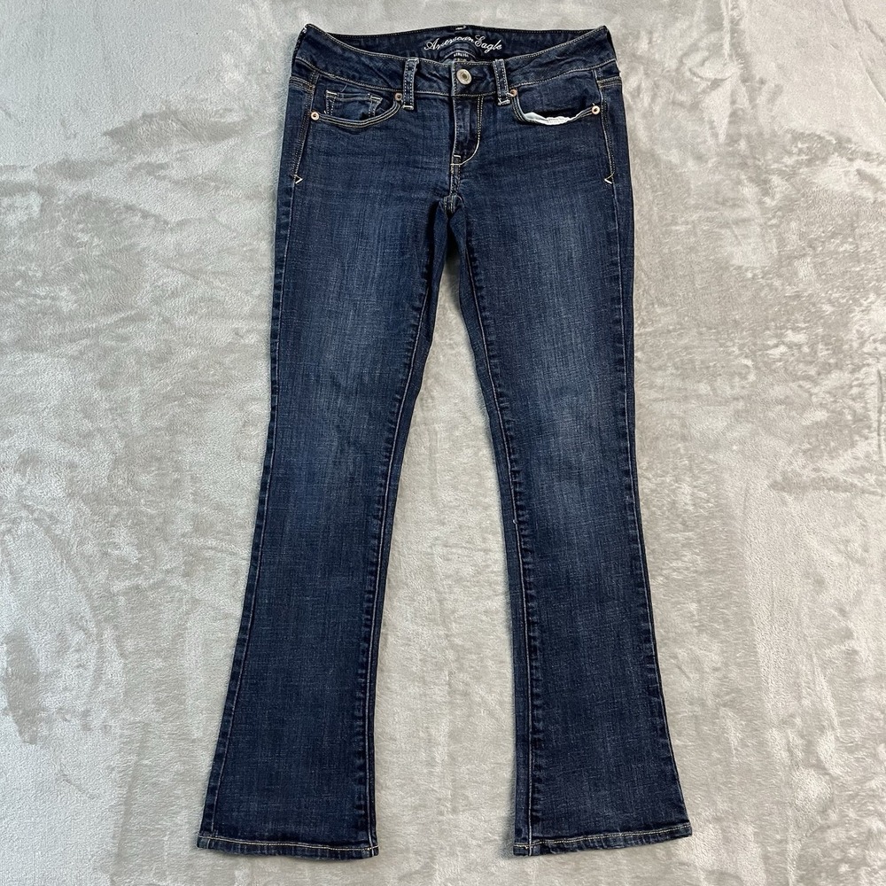 American Eagle Skinny Kick Jeans Womens 4 Short Dark Wash Stretch Flare Bootcut